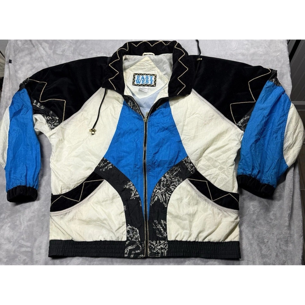 80's Velvet Oversized Windbreaker Jacket Batwing Sleeves East West Size L-T